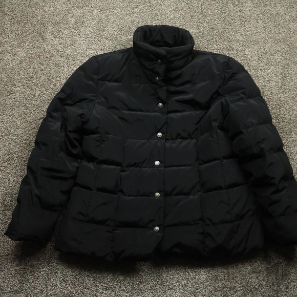 Talbots Coat Women's XL Black Down Puffer Quilted Button Front Winter Jacket - Picture 1 of 10